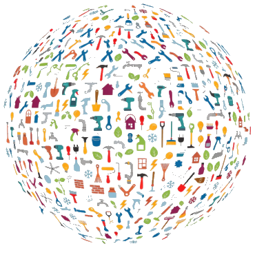 Connecticut Contractors logo: a ball made of home service tool icons